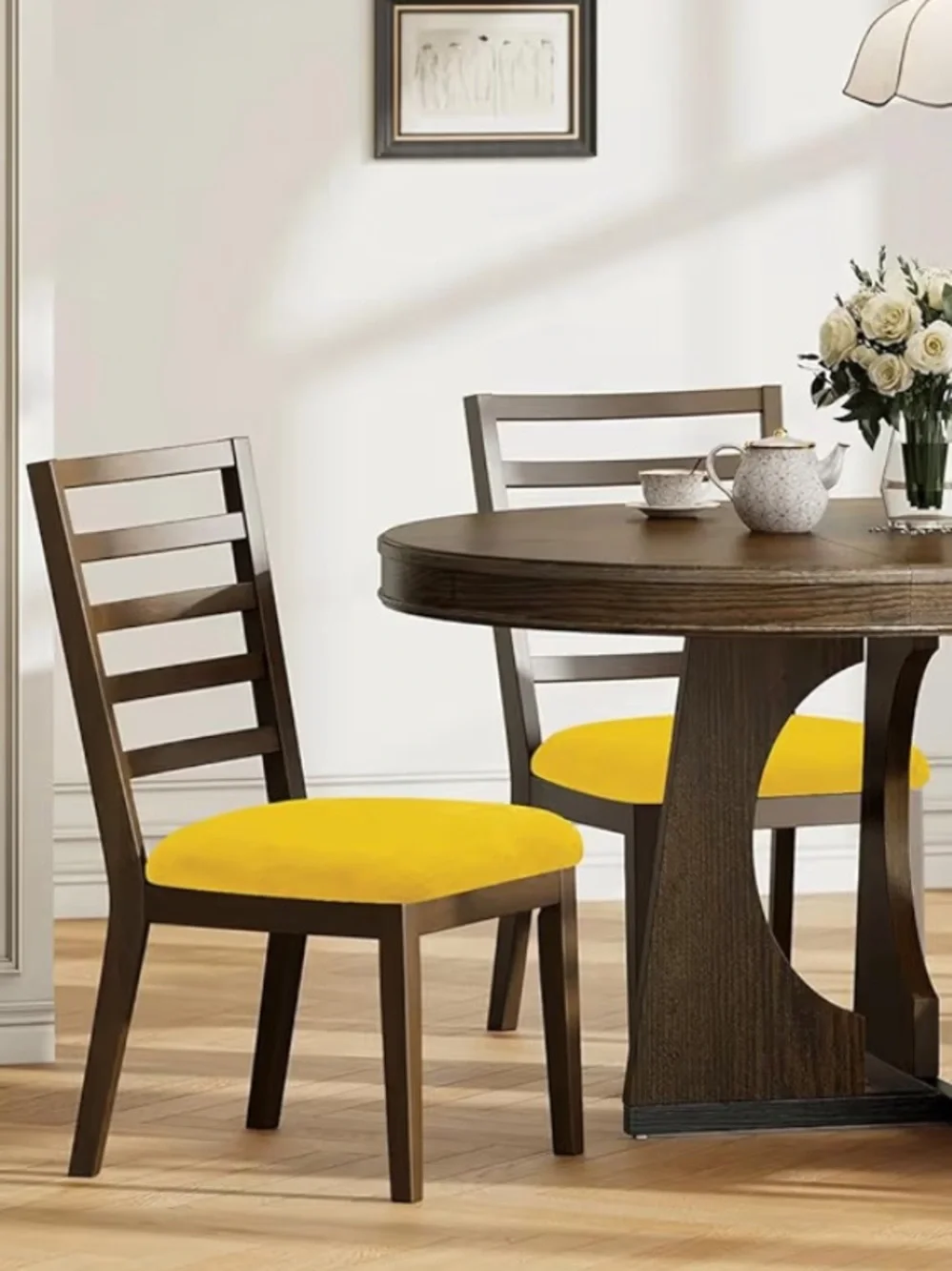Dining Room Velvet Seat Covers - Mustard Yellow (4-pack)